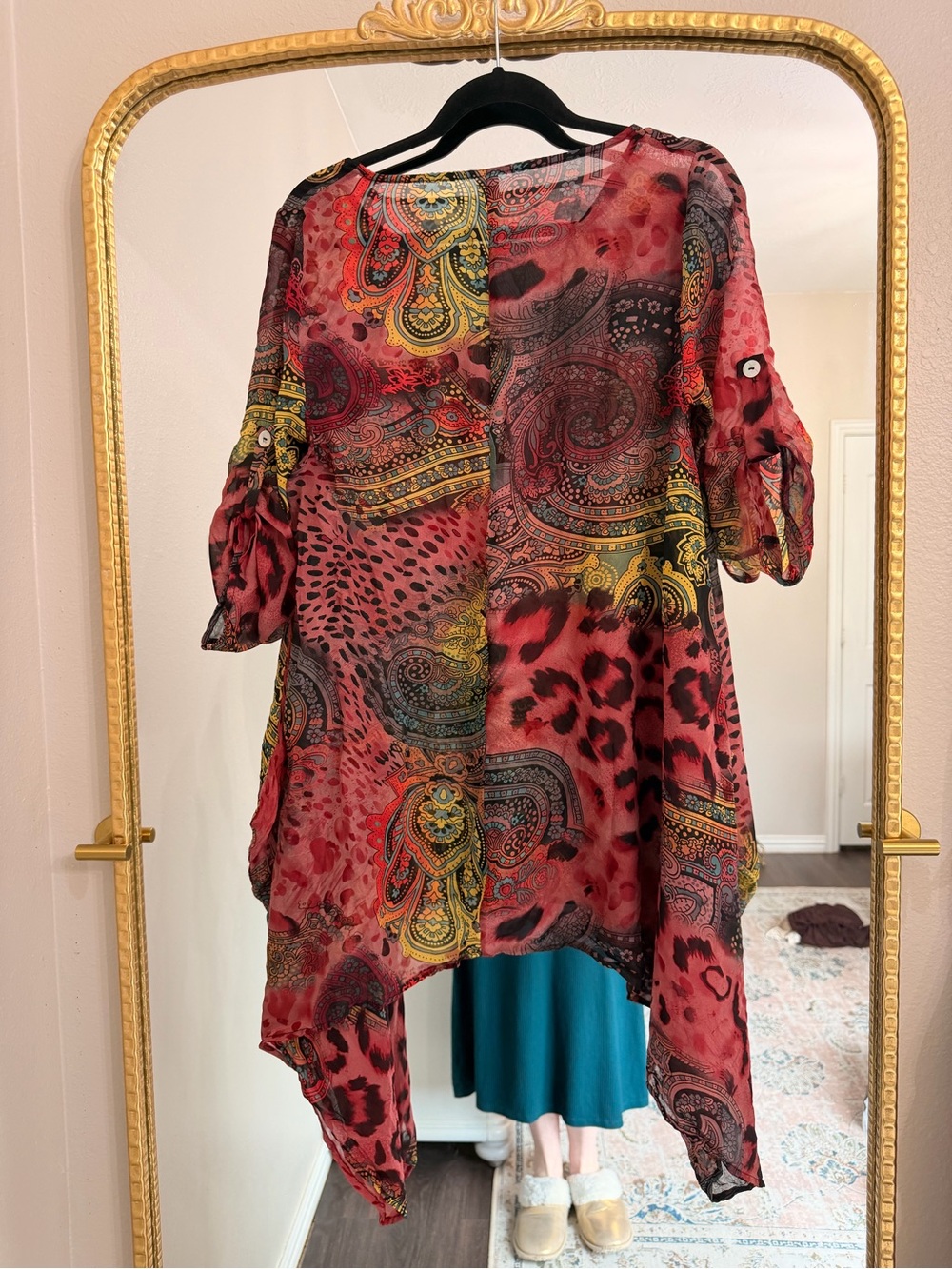 Women’s Paisley & Animal Print Asymmetric Tunic - Red Multicolor - Picture 5 of 6